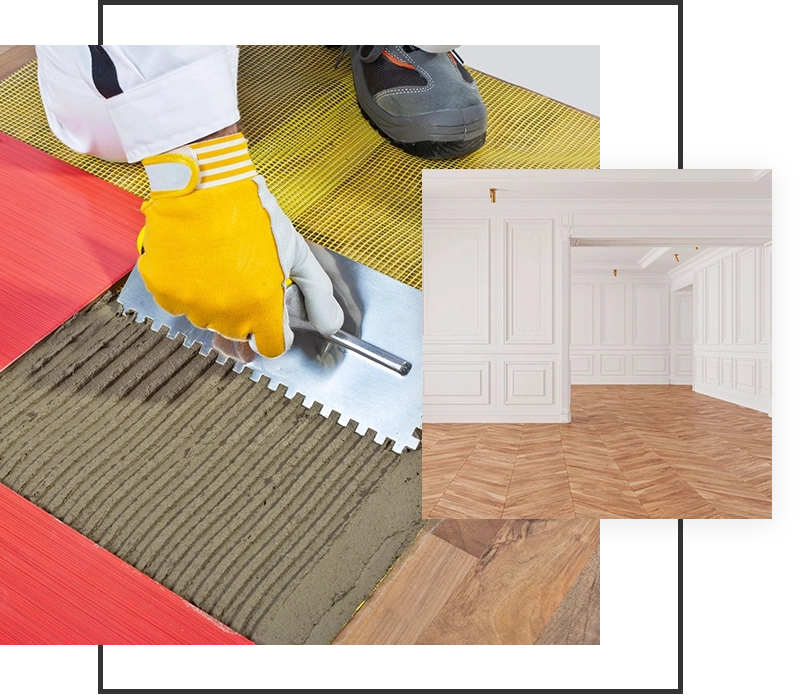 A person laying down tiles on the floor